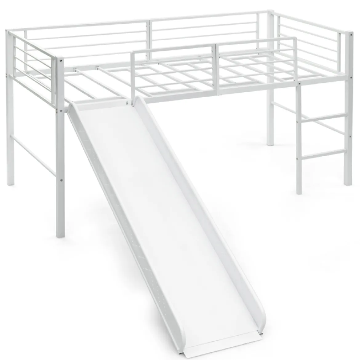 Hochbett Kinderbett-Rahmen mit mit Lattenrost & Rausfallschutz 198 x 96 x 109 cm Weiß