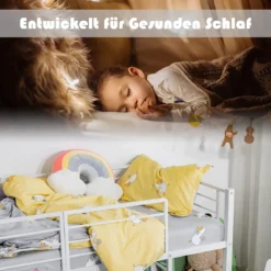 Hochbett Kinderbett-Rahmen mit mit Lattenrost & Rausfallschutz 198 x 96 x 109 cm Weiß