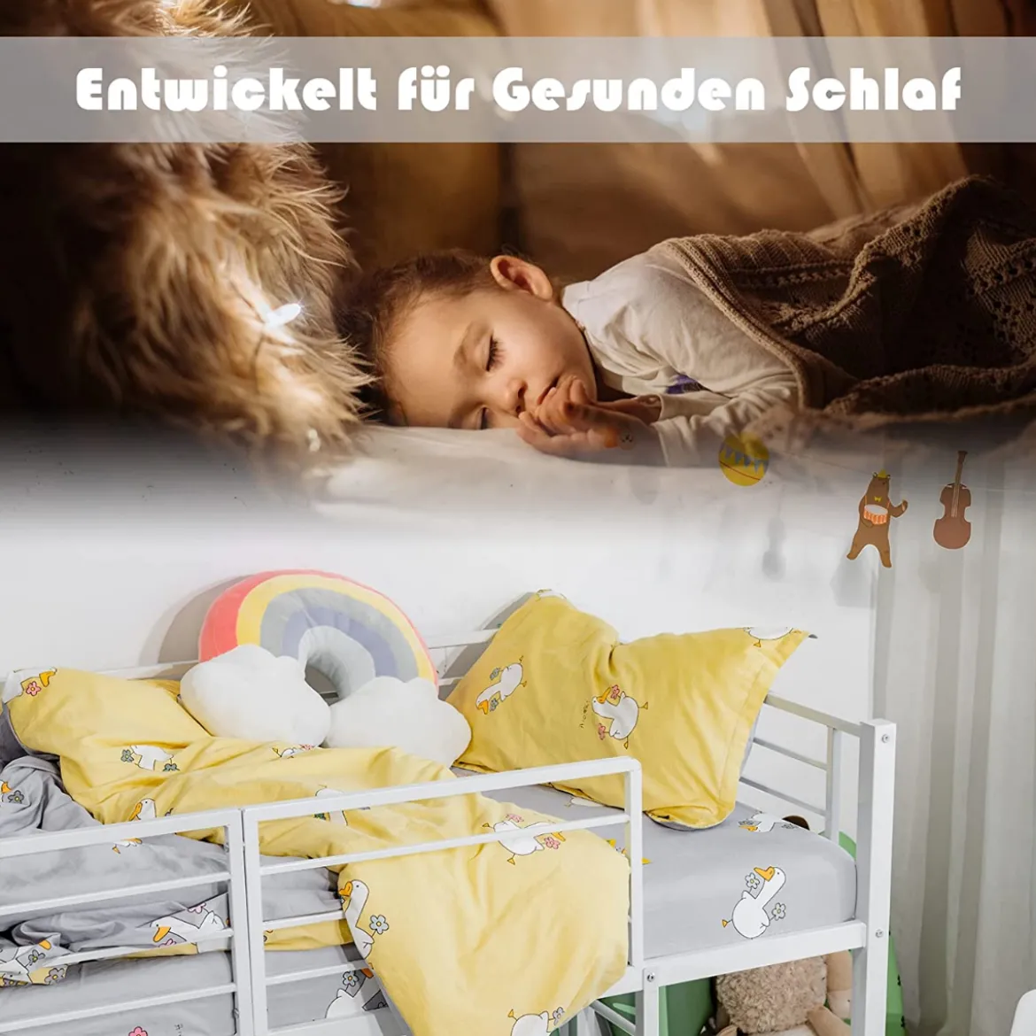 Hochbett Kinderbett-Rahmen mit mit Lattenrost & Rausfallschutz 198 x 96 x 109 cm Weiß