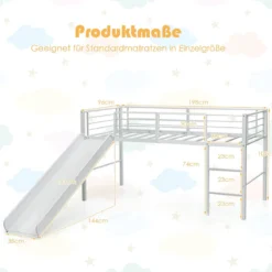 Hochbett Kinderbett-Rahmen mit mit Lattenrost & Rausfallschutz 198 x 96 x 109 cm Weiß