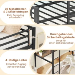 Hochbett mit Schreibtisch & LED-Beleuchtung & Ladestation & Stauraum Etagenbett