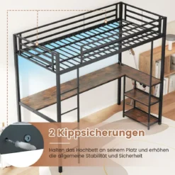Hochbett mit Schreibtisch & LED-Beleuchtung & Ladestation & Stauraum Etagenbett