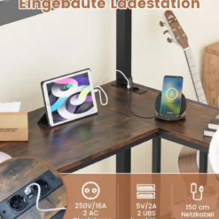 Hochbett mit Schreibtisch & LED-Beleuchtung & Ladestation & Stauraum Etagenbett