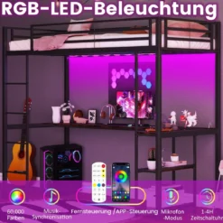 Hochbett mit Schreibtisch & LED-Beleuchtung & Ladestation & Stauraum Etagenbett