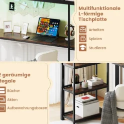 Hochbett mit Schreibtisch & LED-Beleuchtung & Ladestation & Stauraum Etagenbett