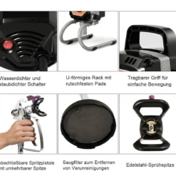 Hochdruck Sprühgerät 1100 W Farbsprühgerät Airless Farbsprühsystem Schwarz