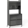 Hoch Küchenschrank mit Rollen & Klapptüren & Stecktafel & Haken Buffetschrank Grau
