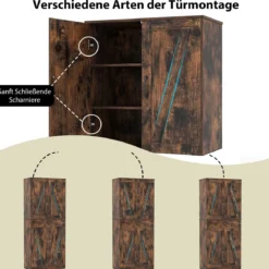 Hoch Küchenschrank mit 4 Türen & Schublade & 3 Verstellbaren Regalen Vorratsschrank Braun