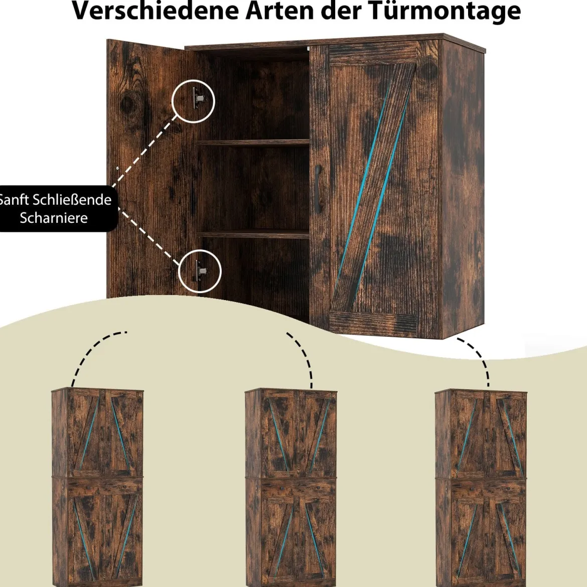 Hoch Küchenschrank mit 4 Türen & Schublade & 3 Verstellbaren Regalen Vorratsschrank Braun
