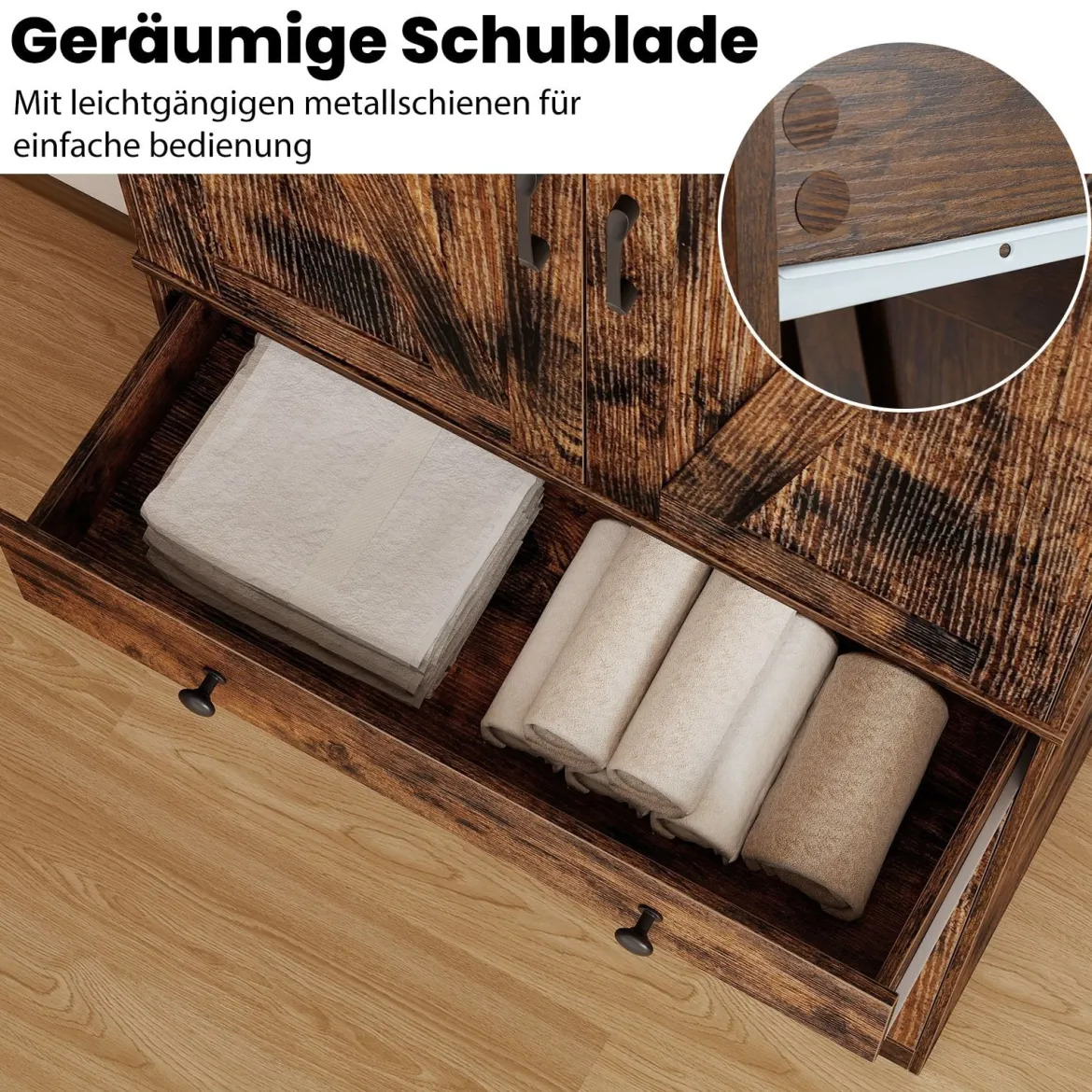 Hoch Küchenschrank mit 4 Türen & Schublade & 3 Verstellbaren Regalen Vorratsschrank Braun
