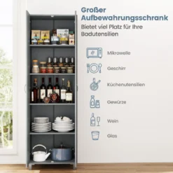Hoch Küchenschrank mit 2 Türen & Verstellbarem Regal Modern Vorratsschrank Buffetschrank Grau