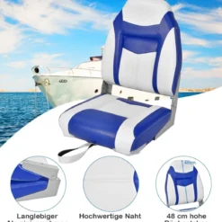 Hochlehner Bootssitz mit 10 cm Dicker Schwammpolsterung Klappbarer Bootsstuhl Blau Weiß