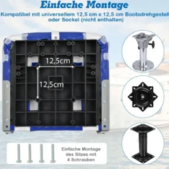 Hochlehner Bootssitz mit 10 cm Dicker Schwammpolsterung Klappbarer Bootsstuhl Blau Weiß