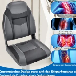 Hochlehner Bootssitz mit 10 cm Dicker Schwammpolsterung Klappbarer Bootsstuhl Schwarz