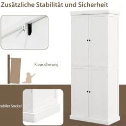 Hochschrank mit 4 Türen & 6 Fächern & 2 Verstellbaren Regalböden Badezimmerschrank Weiß