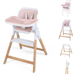 Hochstuhl Baby 4 in 1 Kinderhochstuhl Faltbar Verstellbar 71 x 58 x 93 cm mit Tablett Rosa/Grau/Beige