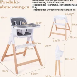 Hochstuhl Baby 4 in 1 Kinderhochstuhl Faltbar Verstellbar 71 x 58 x 93 cm mit Tablett Rosa/Grau/Beige