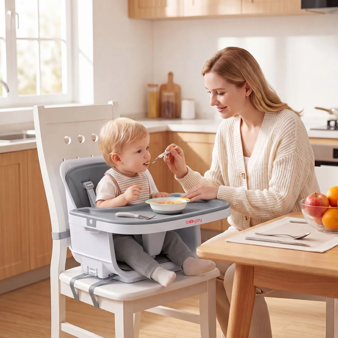 Hochstuhl Baby 4 in 1 Kinderhochstuhl Faltbar Verstellbar 71 x 58 x 93 cm mit Tablett Rosa/Grau/Beige