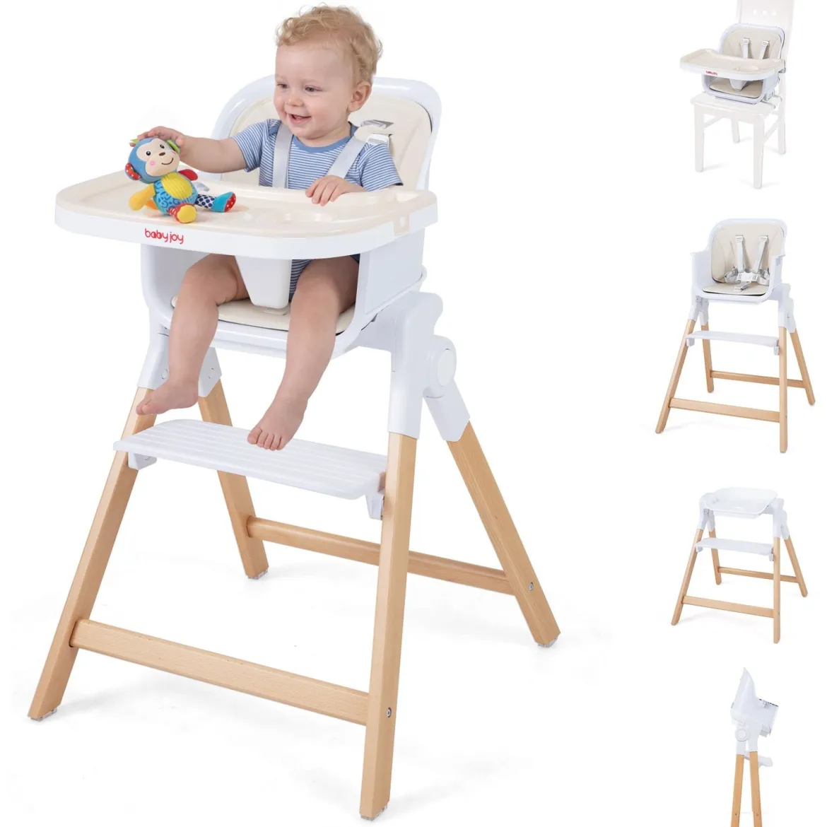 Hochstuhl Baby 4 in 1 Kinderhochstuhl Faltbar Verstellbar 71 x 58 x 93 cm mit Tablett Rosa/Grau/Beige