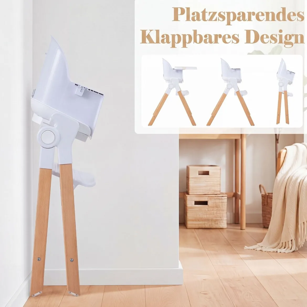 Hochstuhl Baby 4 in 1 Kinderhochstuhl Faltbar Verstellbar 71 x 58 x 93 cm mit Tablett Rosa/Grau/Beige