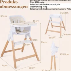 Hochstuhl Baby 4 in 1 Kinderhochstuhl Faltbar Verstellbar 71 x 58 x 93 cm mit Tablett Rosa/Grau/Beige