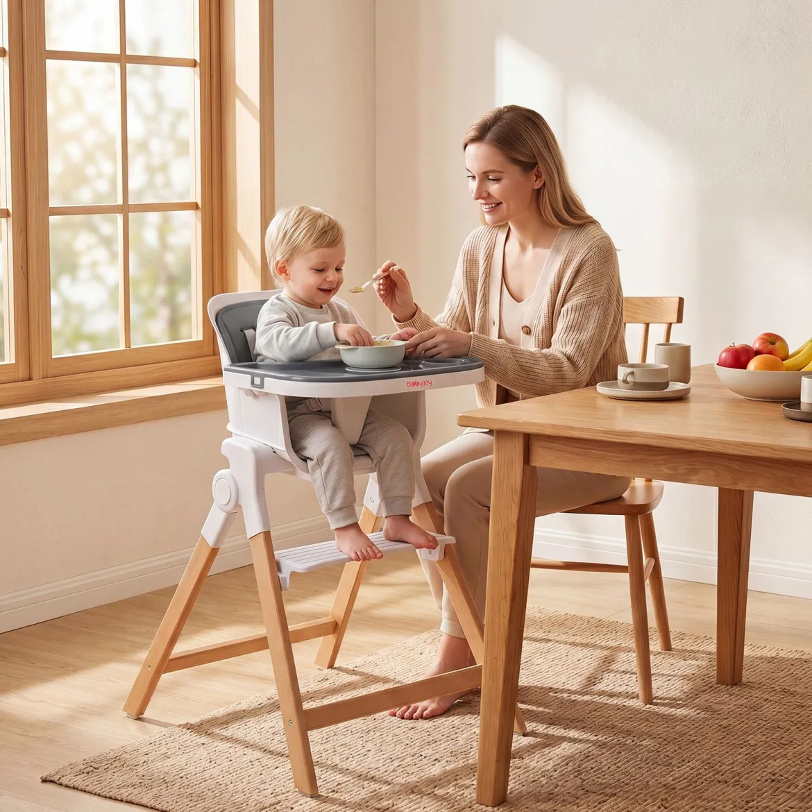 Hochstuhl Baby 4 in 1 Kinderhochstuhl Faltbar Verstellbar 71 x 58 x 93 cm mit Tablett Rosa/Grau/Beige
