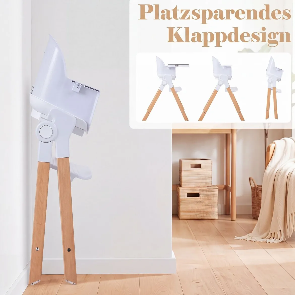 Hochstuhl Baby 4 in 1 Kinderhochstuhl Faltbar Verstellbar 71 x 58 x 93 cm mit Tablett Rosa/Grau/Beige