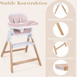 Hochstuhl Baby 4 in 1 Kinderhochstuhl Faltbar Verstellbar 71 x 58 x 93 cm mit Tablett Rosa/Grau/Beige
