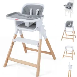 Hochstuhl Baby 4 in 1 Kinderhochstuhl Faltbar Verstellbar 71 x 58 x 93 cm mit Tablett Rosa/Grau/Beige