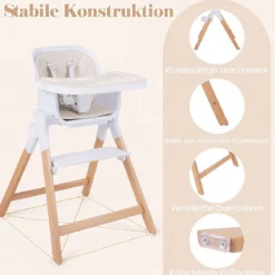Hochstuhl Baby 4 in 1 Kinderhochstuhl Faltbar Verstellbar 71 x 58 x 93 cm mit Tablett Rosa/Grau/Beige