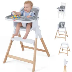 Hochstuhl Baby 4 in 1 Kinderhochstuhl Faltbar Verstellbar 71 x 58 x 93 cm mit Tablett Rosa/Grau/Beige