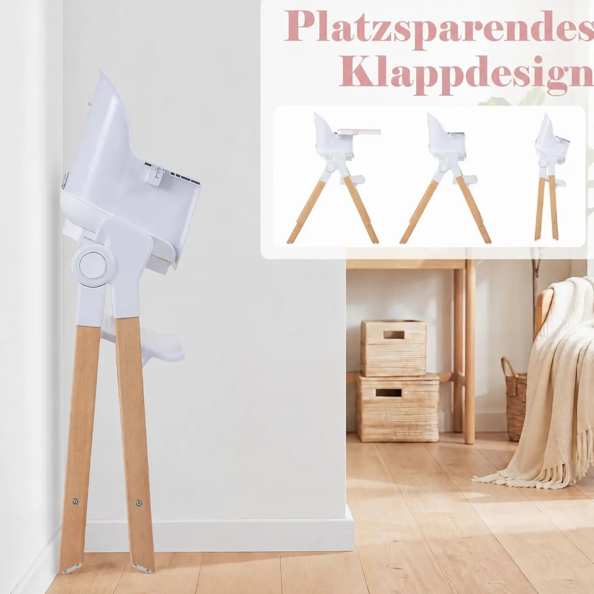 Hochstuhl Baby 4 in 1 Kinderhochstuhl Faltbar Verstellbar 71 x 58 x 93 cm mit Tablett Rosa/Grau/Beige