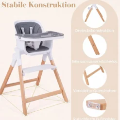 Hochstuhl Baby 4 in 1 Kinderhochstuhl Faltbar Verstellbar 71 x 58 x 93 cm mit Tablett Rosa/Grau/Beige