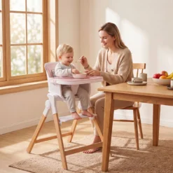Hochstuhl Baby 4 in 1 Kinderhochstuhl Faltbar Verstellbar 71 x 58 x 93 cm mit Tablett Rosa/Grau/Beige