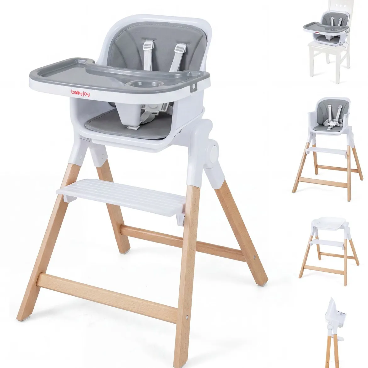 Hochstuhl Baby 4 in 1 Kinderhochstuhl Faltbar Verstellbar 71 x 58 x 93 cm mit Tablett Rosa/Grau/Beige
