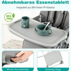 Hochstuhl Baby klappbar Kinderhochstuhl mit Liegenfunktion & verstellbaren Höhen Beige/Grau
