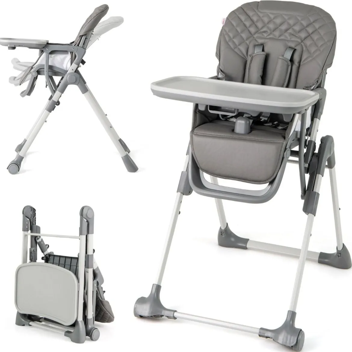 Hochstuhl Baby klappbar Kinderhochstuhl mit Liegenfunktion & verstellbaren Höhen Beige/Grau