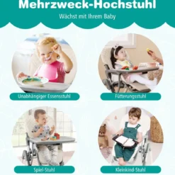 Hochstuhl Baby klappbar Kinderhochstuhl mit Liegenfunktion & verstellbaren Höhen Beige/Grau