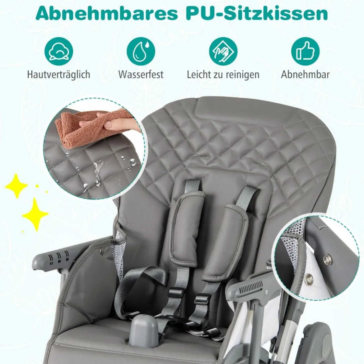 Hochstuhl Baby klappbar Kinderhochstuhl mit Liegenfunktion & verstellbaren Höhen Beige/Grau