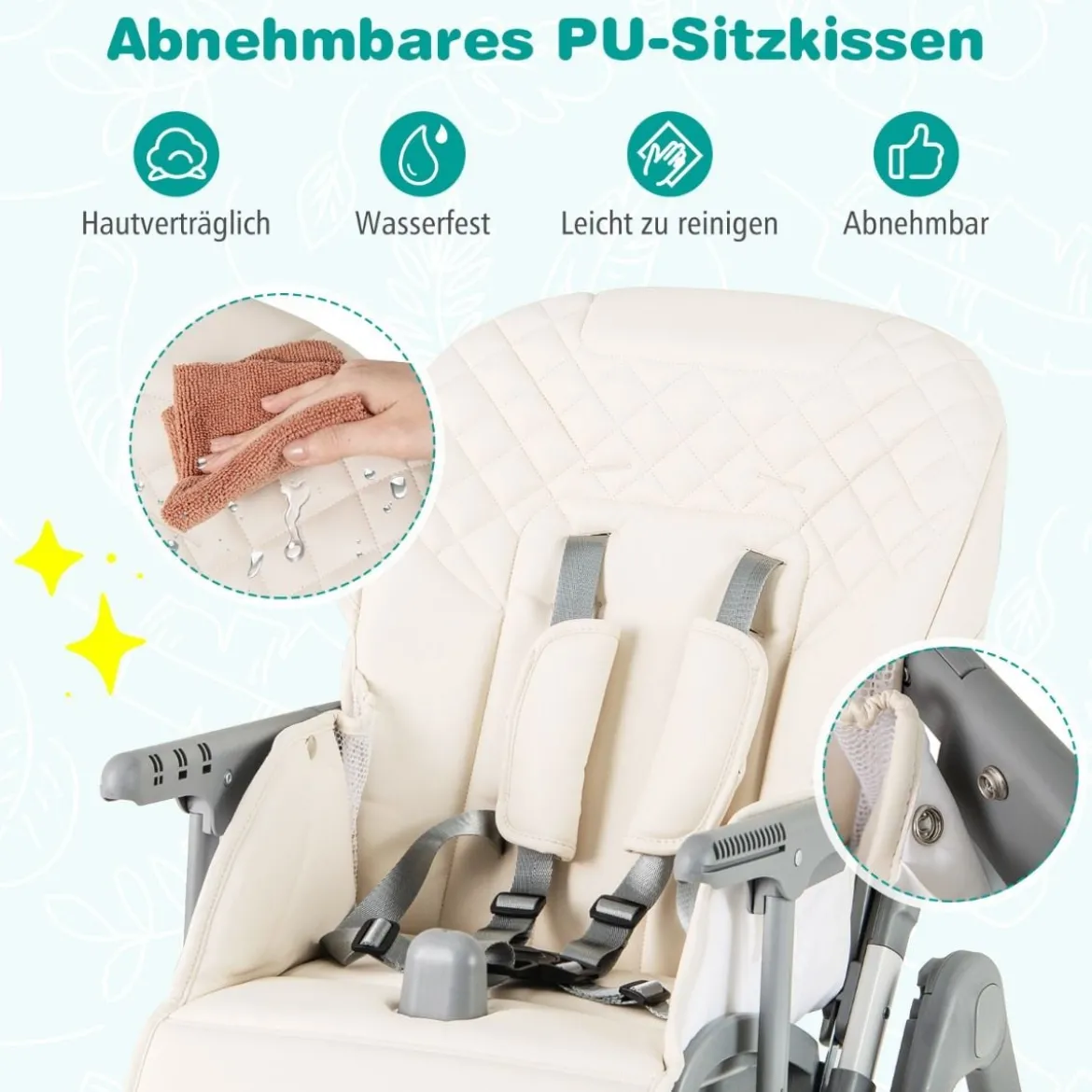Hochstuhl Baby klappbar Kinderhochstuhl mit Liegenfunktion & verstellbaren Höhen Beige/Grau