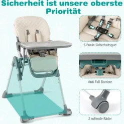 Hochstuhl Baby klappbar Kinderhochstuhl mit Liegenfunktion & verstellbaren Höhen Beige/Grau