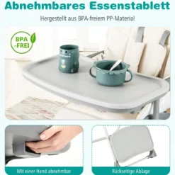 Hochstuhl Baby klappbar Kinderhochstuhl mit Liegenfunktion & verstellbaren Höhen Beige/Grau