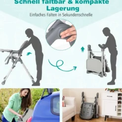 Hochstuhl Baby klappbar Kinderhochstuhl mit Liegenfunktion & verstellbaren Höhen Beige/Grau