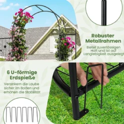 Hoher Gartenbogen mit Tor & Pflanzregalen Kletterspalier Metallbogen für Kletterpflanzen Schwarz