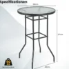Hoher Gartentisch Stehtisch runder Bistrotisch mit Tischplatte aus gehärtetem Glas 68 x 68 x 97 cm Schwarz