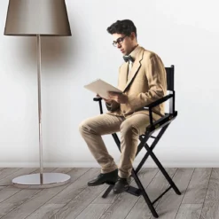 Hoher Regiestuhl Klappstuhl Make-up Chair Schminkstuhl Holz mit Seitentaschen