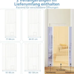 Hohe Tierbarriere Metall-Sicherheitsgitter mit 2 Erweiterungssätze Ohne Bohren 77-104 cm x 171 cm Weiß