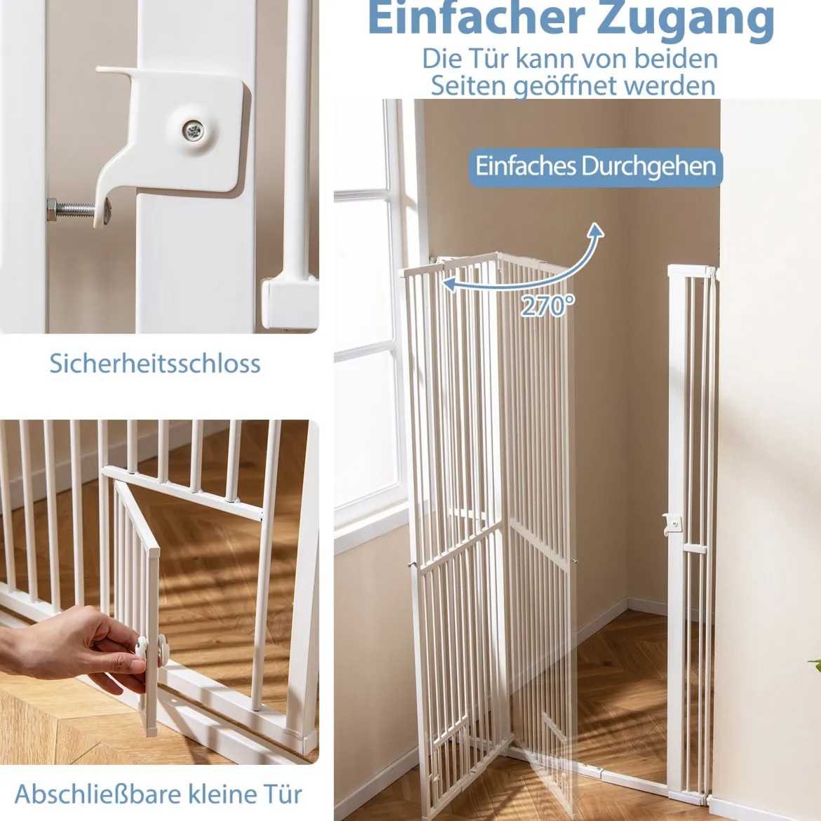 Hohe Tierbarriere Metall-Sicherheitsgitter mit 2 Erweiterungssätze Ohne Bohren 77-104 cm x 171 cm Weiß