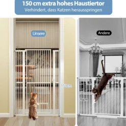 Hohe Tierbarriere Metall-Sicherheitsgitter mit 2 Erweiterungssätze 77-104 cm x 150 cm Ohne Bohren Weiß
