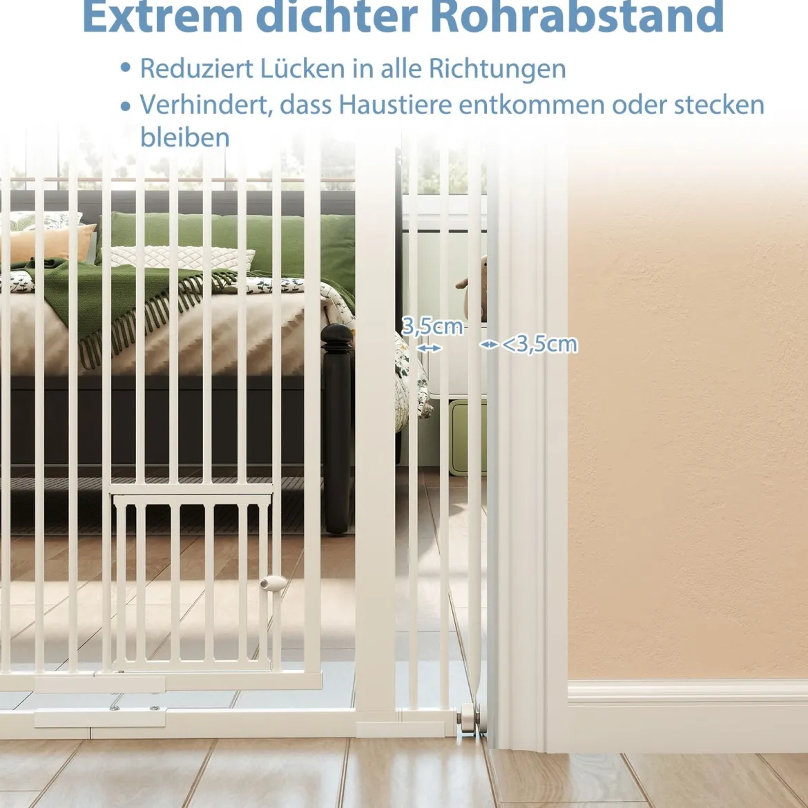 Hohe Tierbarriere Metall-Sicherheitsgitter mit 2 Erweiterungssätze 77-104 cm x 150 cm Ohne Bohren Weiß